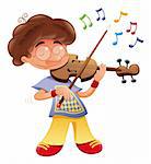 Baby musician is playing his violin. Funny cartoon and vector characters