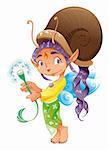 Snail Fairy, funny and cute cartoon vector female character