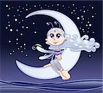 Fairy moon. Vector and cartoon romantic illustration
