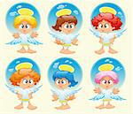 Family of angels with background. Funny vector and cartoon characters