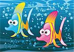 Couple of fish in the ocean. Funny vector and cartoon illustration