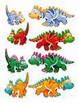 Types of dinosaurs, cartoon and vector characters