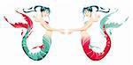 Two mermaids - cartoon and vector mythologycal characters