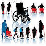 A set of wheelchair and handicapped people silhouettes