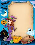 Halloween parchment 4 with various objects - color illustration.