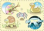 Reptiles and Spider Family, with background, vector and cartoon illustration