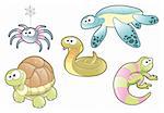 Reptiles and Spider, Family, vector and cartoon characters