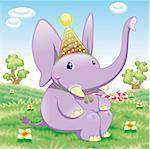 Bébé éléphant - Party - cartoon et vector illustration