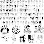 Halloween set of black sketch. Part 1. Isolated groups and layers.