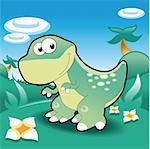 Baby Tyrannosaur, funny cartoon and vector Illustration