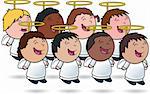 This is a vector illustration of a set of multicultural angel kids singing