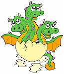 Little three headed dragon in egg - vector illustration.