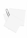 Paper note with a gray paperclip over a blank background