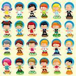 People with background, cartoon and vector illustration with funny characters