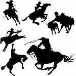 Cowboys on horses silhouettes on a white background.