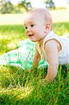 Mignon bébé souriant dans le parc de l'été