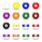 Complete set of pool balls. Available in jpeg and eps8 format.