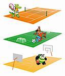 Sport and Animal, cartoon and vector illustration