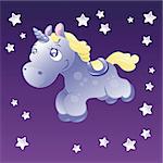 Kleine Unicorn in die Himmel, Cartoon und Vektor-illustration