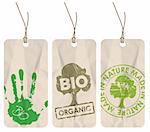 Set of three grunge tags for organic / bio / eco