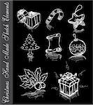 Christmas Hand Made Sketch Icons on black background