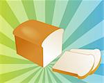 Illustration of a sliced loaf of bread on radial burst background