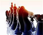 Chess set pieces illustration, glossy chrome metal style