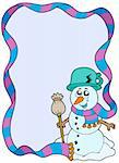 Winter frame with cartoon snowman - vector illustration.