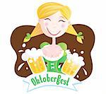 Oktoberfest girl in traditional bavarian clothing with beer. Vector Illustration.
