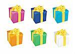 sechs bunte Vektor Geschenk-Boxen unterschiedlicher Farbe festlegen