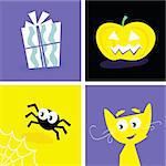 Halloween Vektor Iconset. Serie enthalten Symbole der heutigen Halloween, Katze, Kürbis-Kopf und Spinne.