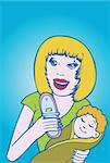 Cartoon image of a mother with her baby.