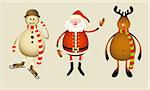 Isolated Santa Claus, snowman, reindeer. EPS 8, AI, JPEG
