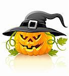 frightful halloween pumpkin vegetable in black hat - vector illustration