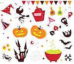 Halloween vector icons in red color.