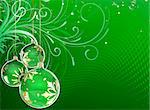 Illustration vectorielle de vert carte de voeux avec des boules de Noël sur le fond floral abstrait