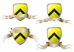 Set of 4 yellow and black shields with banners. Available in jpeg and eps8 formats.