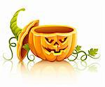 opened halloween pumpkin vegetable with lid - vector illustration