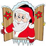 Christmas window with Santa Claus - vector illustration.