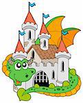 Dragon with old castle - vector illustration.