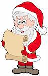 Santa Claus reading parchment - vector illustration.