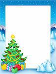Christmas frame with tree 1 - color illustration.