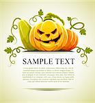 halloween pumpkin vegetables with green leaves - vector illustration