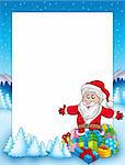 Frame with Santa and pile of gifts - color illustration.