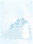 Grunge style winter background with a snowman. Graphics are grouped and in several layers for easy editing. The file can be scaled to any size.