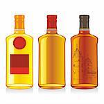 fully editable vector illustration of isolated whiskey bottles