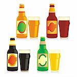 fully editable vector isolated bottles and glasses of different types of beer