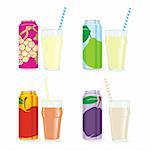 fully editable isolated juice cans and glasses