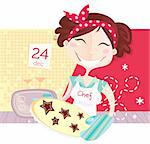 Eve is baking christmas cookies. Lifestyle vector Illustration.