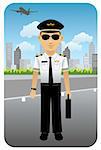 Vector illustration of an airline pilot on the airport.